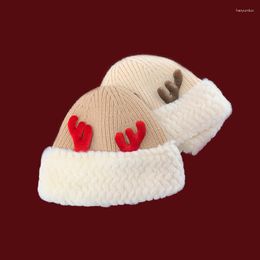 Boinas Christmas Elk Womens Beanie Hat Mujer Gorros Bonnet Windproof Kittens Knitted Skull Cap Sombreros ajustados Gorras al aire libre