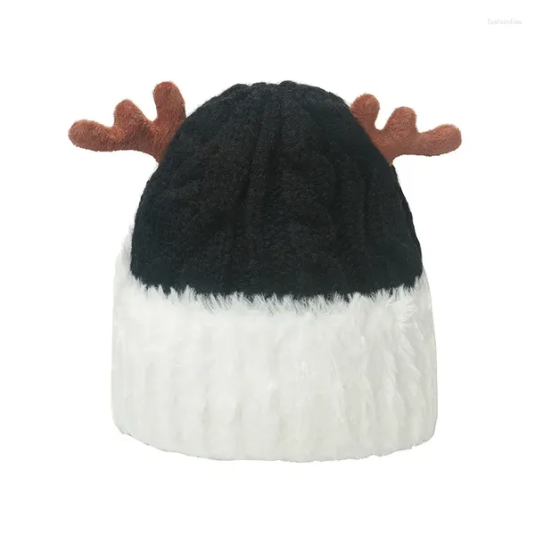 Boinas Sombrero de asta de punto de Navidad Lindo astas de reno Gorro de punto de ganchillo para adultos Gorro cálido de invierno