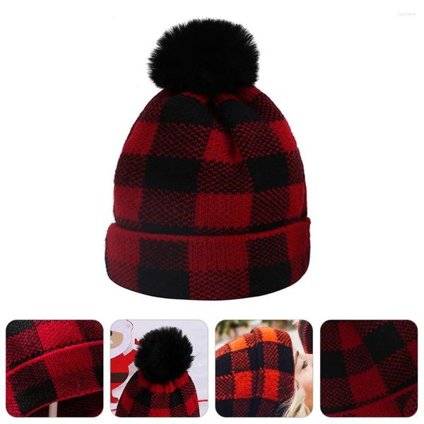 Bérets de Noël tricoté chapeau rouge plaid laine protection de l'oreille bonnet bonnet parent-enfant pour les enfants année vacances