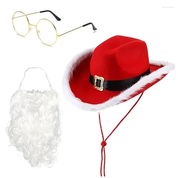 Boinas Fiesta de Navidad Cosplay Traje de Papá Noel Accesorios de escenario Barba blanca Sombrero de vaquero para adultos Celebración de vacaciones Suministros de juego de roles