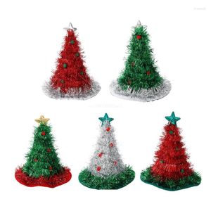 Boinas Árbol de Navidad Sombrero Tela verde con oropel brillante para adultos Adolescentes Dropship