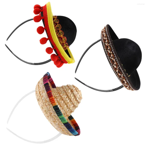 Bérets Cinco De Mayo Sombrero 3 pièces Fiesta bandeaux chapeaux de fête à thème mexicain pour fournitures de chapeau de mariage