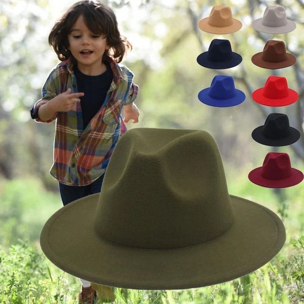 Beretas Classic Children's Fedora Hats Small Head Gentleman Jazz Gat para niños Retro Wide Brim Prendting Girls Boys