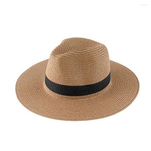 Berets Classic Women Men Summer Straw Sun Hat For Elegant Lady Wide Brim Homburg Fedora Sunbonnet Beach Sunhat Panama Jazz