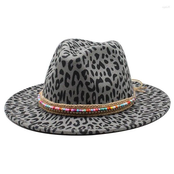 Boinas Clásicos Moda Unisex Ala Ancha Leopardo Impreso Tie Dye Otoño E Invierno Sombrero Fedora Cinturón Colorido Casual Al Aire Libre Parasol Cap