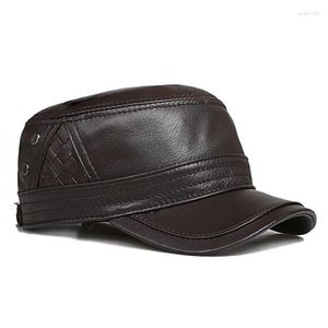 Berets Classics Real Leather Cap Heren Flat Caps Army Militaire hoed Elegante man Baseball Britse vintage schapenvacht
