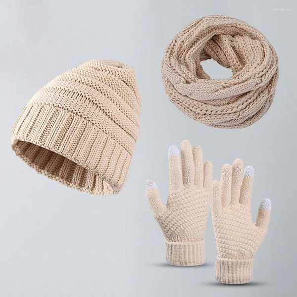 Boinas resistentes al frío a prueba de viento cálido Color puro tejer gorro bufanda guantes para acampar
