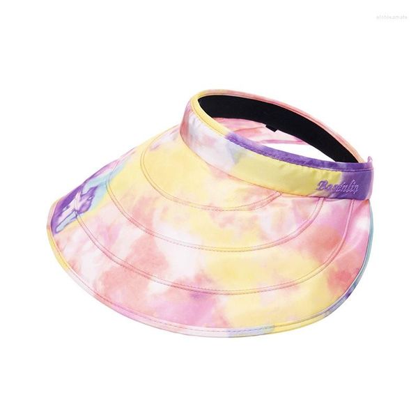 Boinas Dobráveis Tie Dye Proteção Solar Cartola Vazia Moda Versão Coreana Big Brim Anti-UV Feminino Boné de Verão Chapéu de Sol