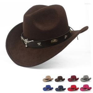 Boinas Colo Mujeres Men Wool Hollow Hollow Western Cowboy Roll-Up Brim Gentleman Outblack Sombro Hombre Jazz Cap Size 56-58Berets Delm22