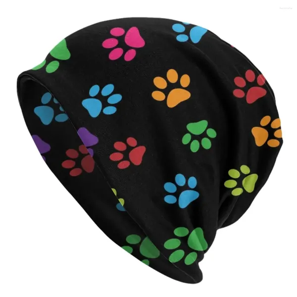 Bérets Coloré Pet Dog Paws Motif Skullies Bonnets Casquettes Hiver Chaud Tricoté Chapeau Hommes Femmes Hip Hop Adulte Bonnet Chapeaux Casquette De Ski En Plein Air