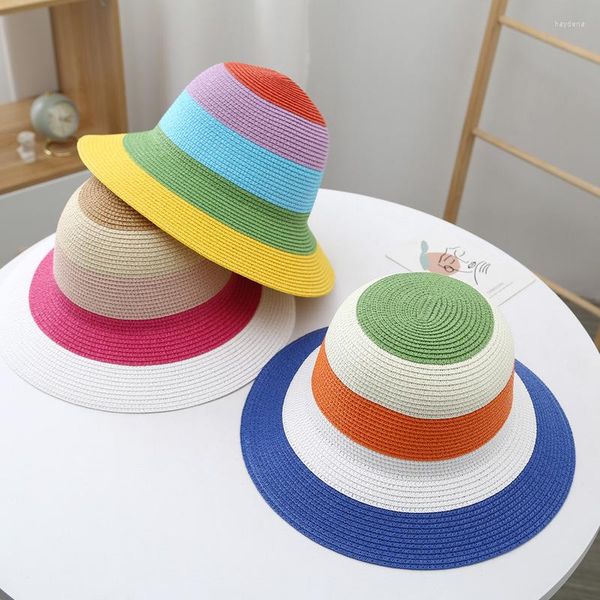 Boinas de rayas de colores, sombreros de paja plegables con disquete, sombreros informales de verano para mujer al aire libre, sombrero para el sol en la playa, gorra de Panamá portátil de ala ancha para mujer