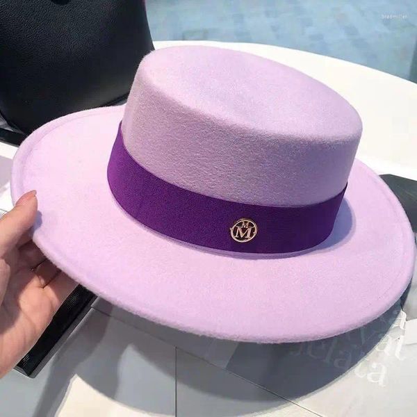 Boinas Coloridas Correas Flat Top Fedora Elegante Estilo Francés Delicado Panamá Sombrero Retro Dulce 2024 Ins Para Mujer