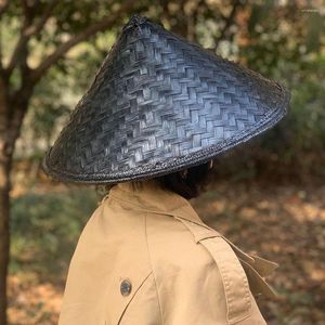 Bérets cône Protection solaire pêche parasol chapeaux hommes pêcheur tourisme pluie casquettes tissage paille bambou rotin