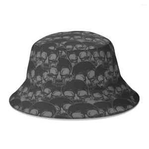 Bérets Cool noir crâne tatouage seau chapeau pour femmes hommes adolescent pliable Bob pêche chapeaux Panama casquette Streetwear