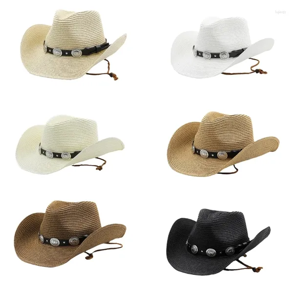 Boinas Cool Cowgirl Hat Transpirable Verano Protector solar Tejido a mano Vaquero