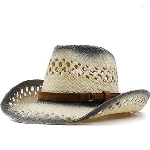 Bérets Cool Summer Fashion Femmes West Cowboy Chapeau de paille Panamas Protection UV Pare-soleil Bord de mer Chapeaux de marée
