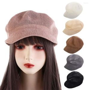 Baretten Cool Zoet Stro All-match Effen Kleur Zomer Koreaanse Stijl Achthoekige Hoed Dames Mesh Marine Schilder Cap