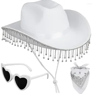 Bérets Cosplay Cowboy chapeau pour femme WesternStyle haut foulard écharpe coeur lunettes de soleil Bachelorette fête Costume accessoire 57BD