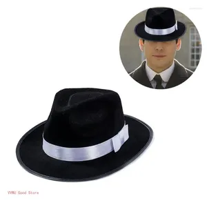 Berets Cosplay Flat Top Hat Black Fedora Jazzs Musical Festival Costume Accessories