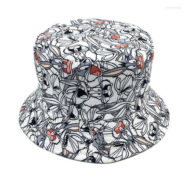 Bérets coton dessin animé seau chapeau femmes plus grande taille en plein air hommes soleil été bassin casquette double face pêcheur