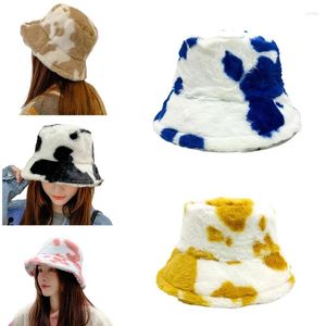 Bérets motif de vache en peluche, chapeau de pêcheur, seau en laine, Hipster à large bord, tendance en plein air, automne et hiver
