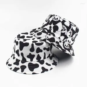 Bérets motif de vache imprimé coton seau chapeau pêcheur voyage en plein air casquette de soleil chapeaux pour hommes et femmes 202
