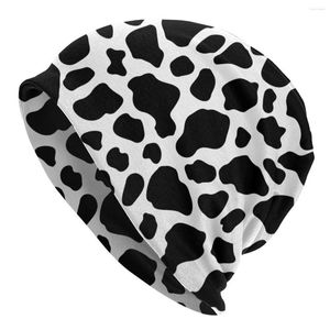 Bérets vache imprimé motif Bonnet Femme Hip Hop tricot chapeau pour femmes hommes chaud hiver fourrure Animal SkinLeather bonnets casquettes