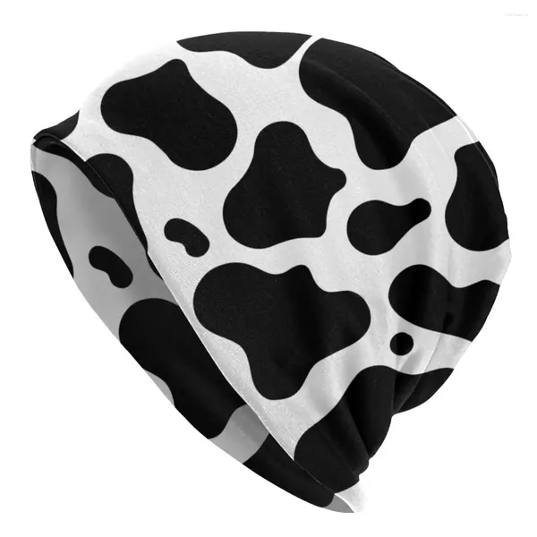 Boinas Puntos de vaca Blanco y negro Skullies Gorros Sombreros Goth Otoño Invierno Esquí Gorras unisex Adulto Cálido Gorro de punto de doble uso