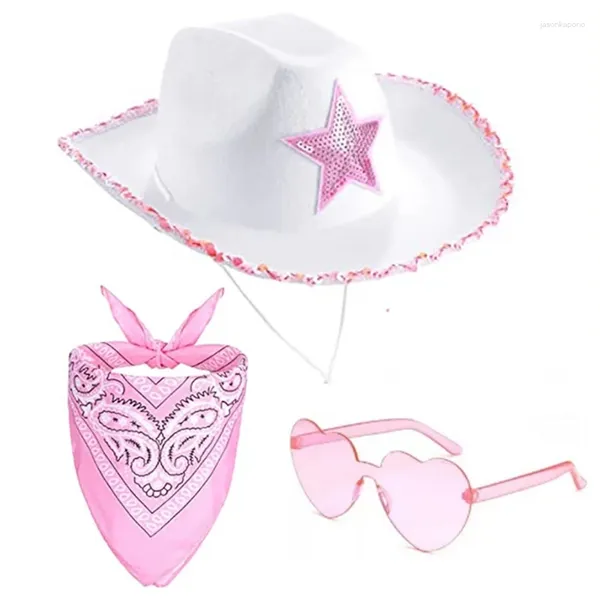 Boinas Cawboy Hat Cosplay Cowgirl Sombreros Bufanda de bufanda Topio de techo Top Fedora Halloween Props Caps