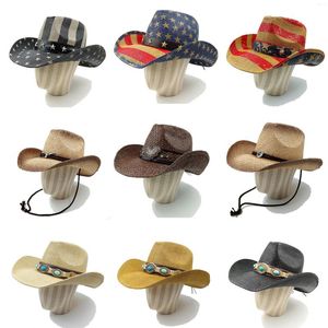 Bérets Cowboy Chapeau Mode Impression Vieux Paille Hommes Été En Plein Air Voyage Plage Unisexe Solide Western