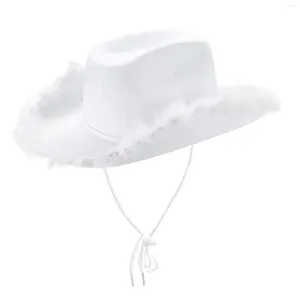 Bérets Cowboy Hat pour adulte blanc et bleu couleur plume trim