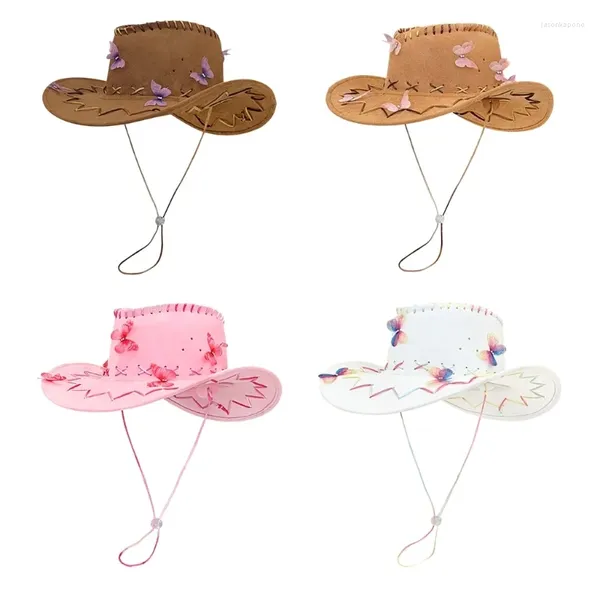 Bérets Cowboy Chapeau pour femmes adultes avec une douche nuptiale de papillon Cowgirl Masqueades Costume Costume Music Festival Sun Dropship