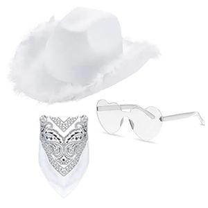 Boinas Sombrero de vaquero Gafas Bandana Set Bachelorette Bandanas Fiesta nupcial Vaquera Mujer Disfraz 231005