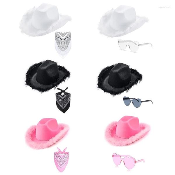 Bérets Cowboy Hat Lunettes Bandana Femmes Bachelorette Party Costume De Mariée Cowgirl Dress Up 3XUA