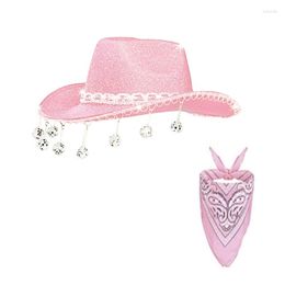 Baretten Cowboy Hoed Hoofddoek Set Voor Shows Po Studio Props Delicate Pink Night Club Bar Livehouse Drop