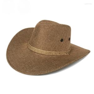 Bérets Cowboy Hat Lin Hommes Et Femmes Casquettes De Voyage Mode Western Chapeaux Soleil