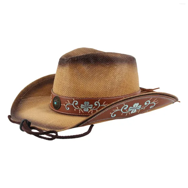 Bérets Cowboy Hat Roll Up Brim broderie Floral Woman Men Men Outdoor Sun Chapeaux pour les festivals de camping Performance de la scène de la rue