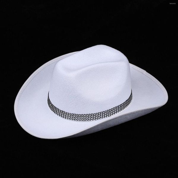 Bérets Cowboy chapeau étoile paillettes fête d'anniversaire chapeaux Cowgirl femmes Performance pour adultes noir blanc diamant Cos C1I8