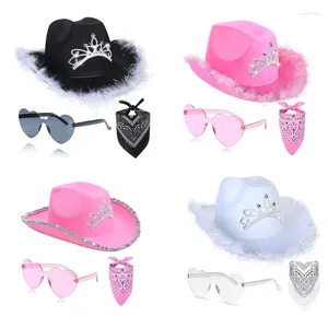Bérets Cowboy Hat Sunglass Travel Western Outdoor Bandana Lunes Pink Cowgirl Unisexe Wear