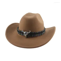 Bérets Cowboy Hat Cowgirl Western Cowgirl For Women Fedora Men Wide Brim Solid Solid Casual Vintage Sombrero Hombre