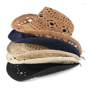 Boinas sombrero de vaquero mujeres hombres verano gorras de sol moda ahuecado hecho a mano 2024 viajes playa sombreros de paja unisex sólido occidental sombrilla gorra