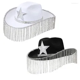 Bérets Cowboy Chapeaux pour proms Diamond Fringes Hat Hat Woman Model Show Glitter Drop