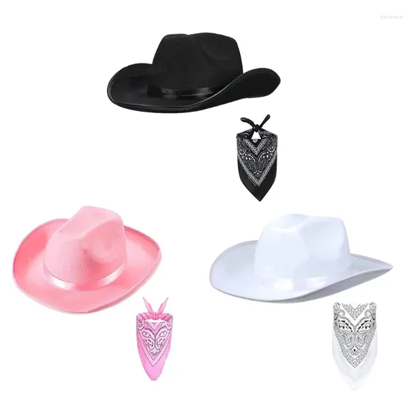 Bérets Cowboy chapeaux été Sunhat taille adulte Western Cowgirl chapeau et mode Bandana écharpe vache fille pour hommes femmes