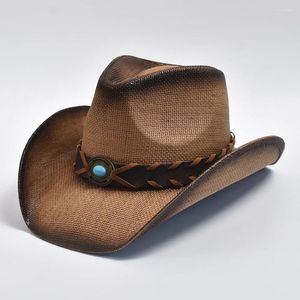 Bérets de style cowboy chapeau de paille pour hommes et femmes vintage recourbis cow-girl de vacances d'été de la plage de plage