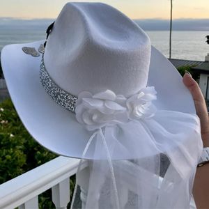 Bérets Cowgirl Chapeau Brillant Glitter Avec Voile Élégant Jazz Po Props Scintillant Pour Dress-up Party Stage Dancing