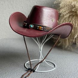 Bérets Cowgirl Hat Sombrero Hombre Faux Leather For Women Men Big Brim Trawstring Bucket Cap Cowboy Fisherman