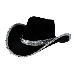 Berets cowgirl hoeden jazz tophoed veelzijdige fedora pailletten rand doek caps dames cowboy voor volwassenen Halloween Gift Role Play Party