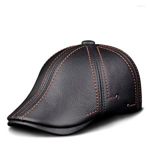 Bérets en cuir de vache véritable pour hommes, chapeau de haute qualité, à la mode, pour adultes, rayé, noir