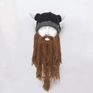 Boinas Sombrero de barba de punto bárbaro creativo Peluca divertida Gorro Mascarilla Sombreros de invierno