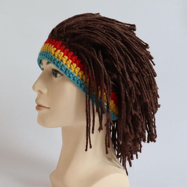 Boinas creativas con trenza sucia, gorro grande para adultos para niños, peluca de pelo tejida a mano divertida para hombres y mujeres